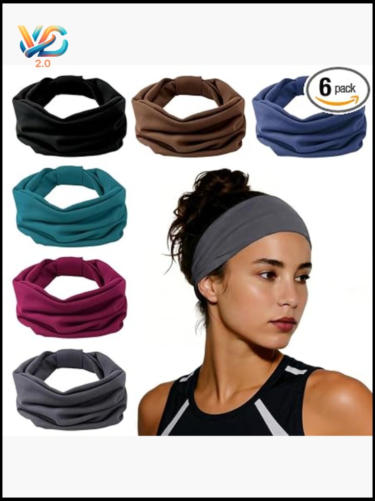 Wide Elastic Headbands For Women, 6 Pack Non-Slip Thick Sports Stretchy Sweat